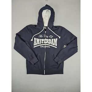 Robin Ruth Amsterdam Full Zip Hoodie Men's Medium‎ Navy Blue Embroidered